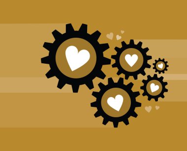 Aşk Gears ile kalp sembolleri.