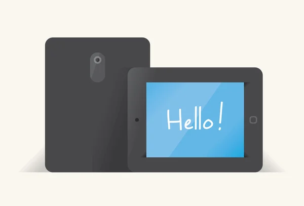 Tablet ordenador con texto Hello ! — Archivo Imágenes Vectoriales