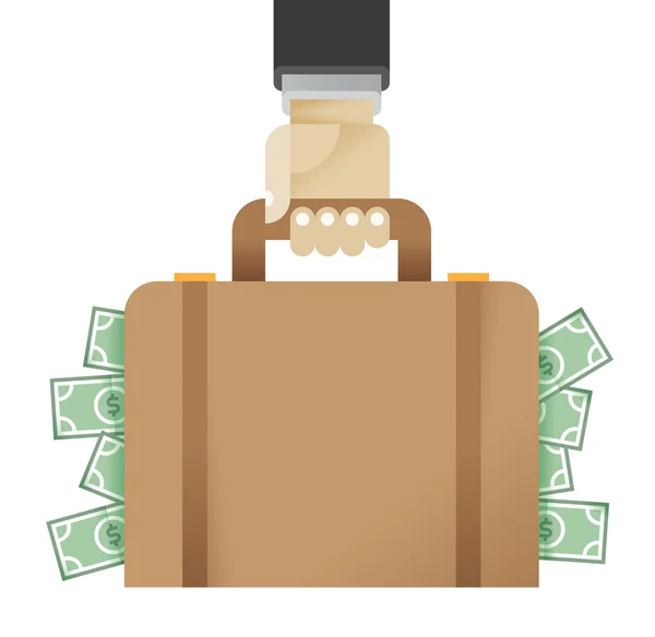 Maletín de mano lleno de dinero . — Vector de stock