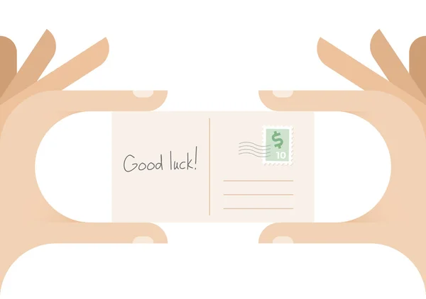 Good luck! postcard with postal stamp — Stock Vector