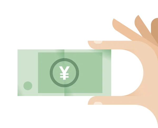 Main humaine tenant yen — Image vectorielle