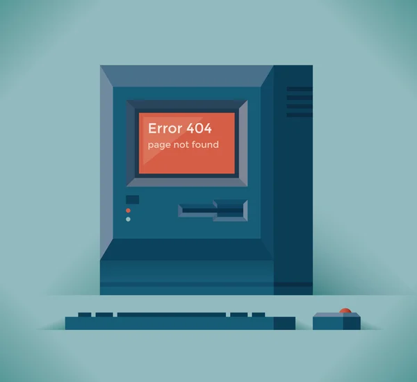 Error del navegador 404 Página no encontrada pantalla de computadora de escritorio vintage. Conceptos: usuarios, búsqueda de Google, Conexión fallida; Problema del servidor web; baja velocidad de Internet; Chrome, Mozilla Firefox, Opera, Explorer — Vector de stock