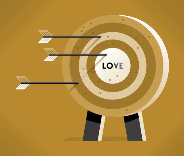 Love Target 'ı hedef tahtası ile vuruyor. Aşk tanrısı 'nın aşk okları insan kalbinin, düğününün, evliliğinin, nişanlanmasının sevgililer gününün, balayının, online flörtleşmenin, ilişki arayışının sembollerine vuruyor.. — Stok Vektör