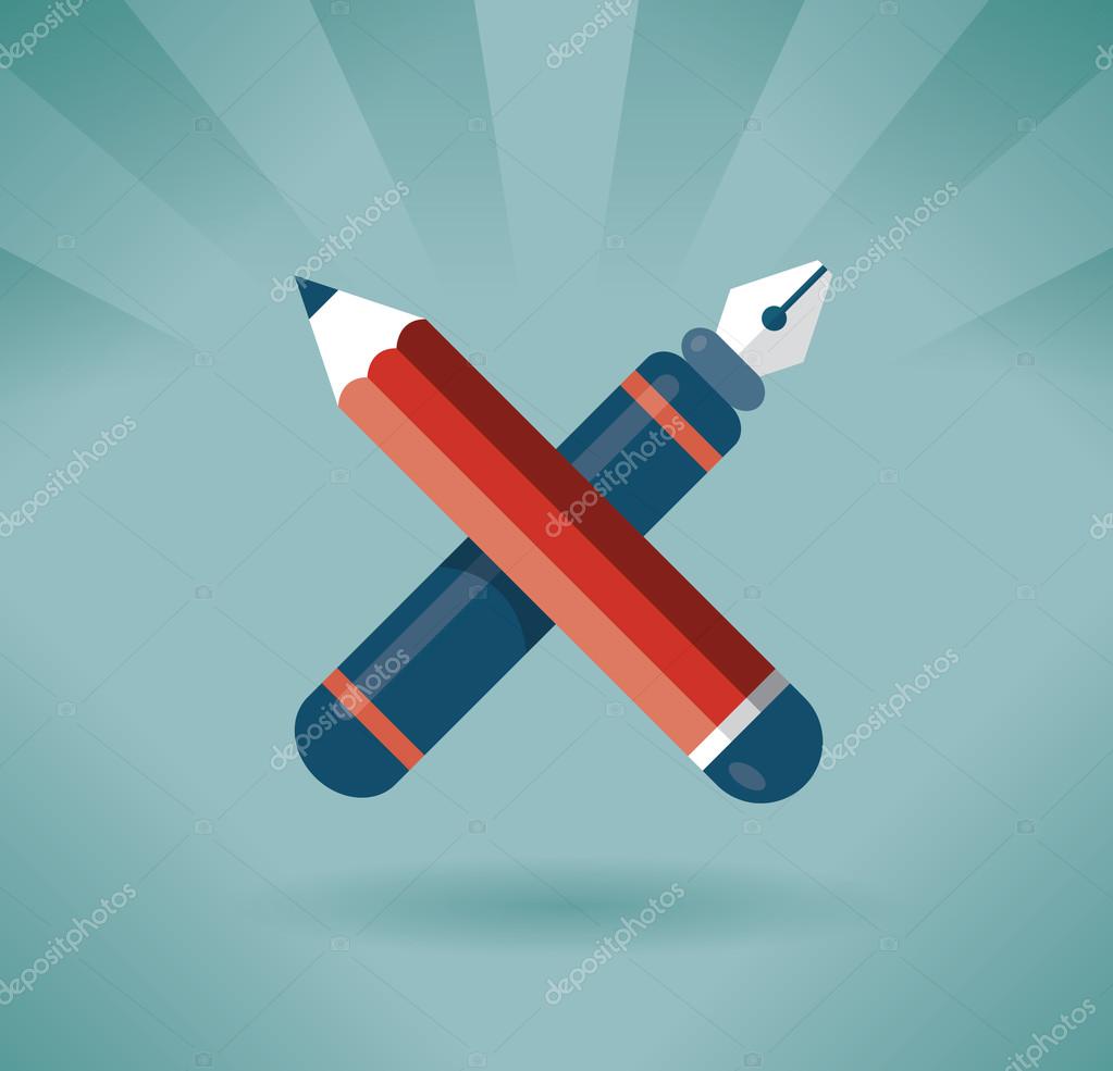 Crossed Pencil and Pen. Designer writer creativity symbol with free space for your text