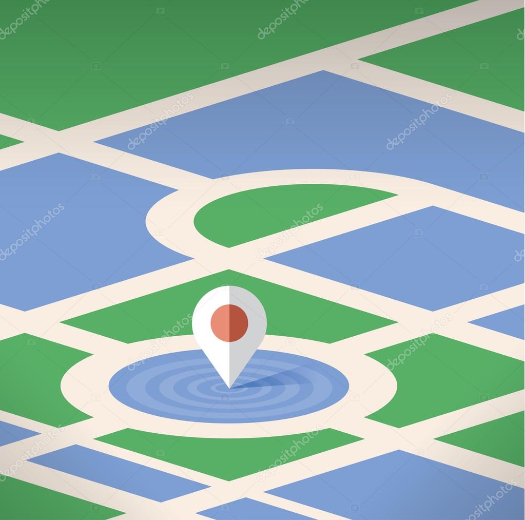 Map pin pointer vector icon symbol. Concepts: travel services (Google maps etc.), Navigation, GPS, travel background with space for text. Close-up focus view and stylish trendy flat design.