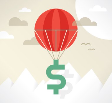 Doları yüksek gökyüzü sıcak hava balonu.