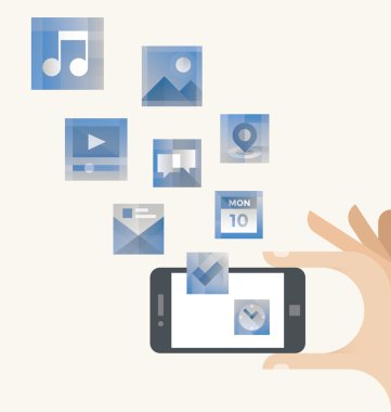 Telefon ile arayüz simgeleri tasarlanmış