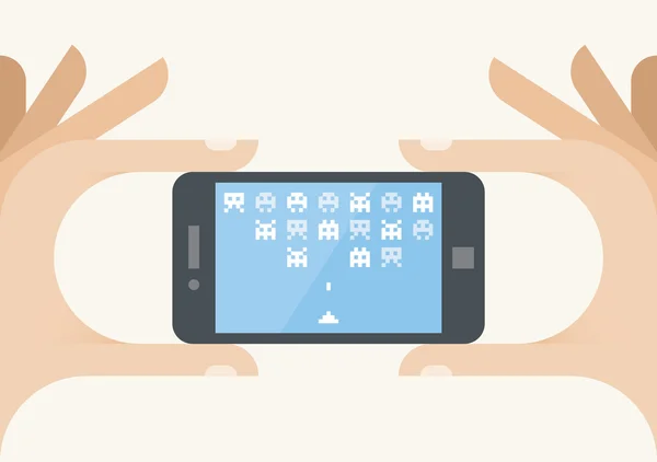 Gamer mão segurando telefone móvel — Vetor de Stock