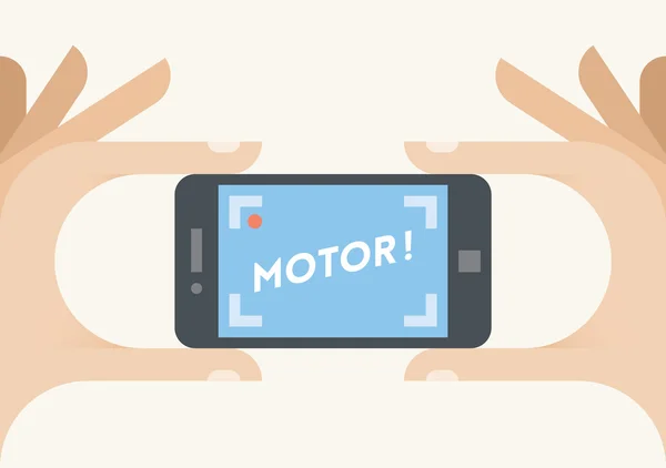 Mobiele telefooncamera met Motor! tekst — Stockvector