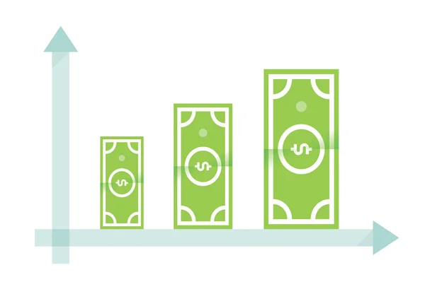 Gráfico de crecimiento con dólares . — Vector de stock