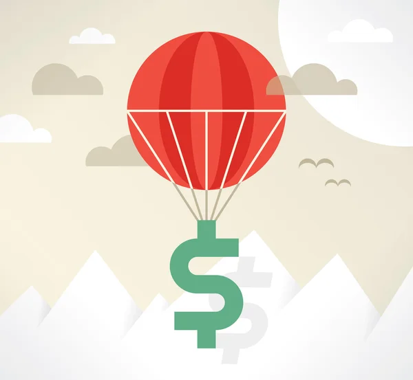Dólar alto céu balão de ar quente . — Vetor de Stock