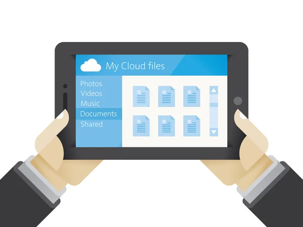 Tablet PC: n med cloud serverfiler — Stock vektor