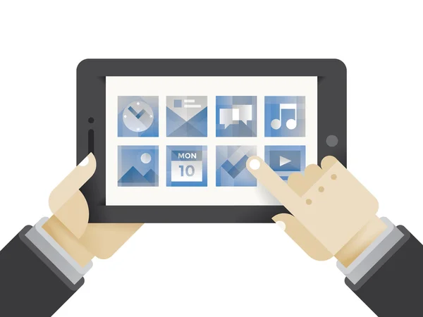 Επιχειρηματίας χέρια που κρατούν internet tablet — Διανυσματικό Αρχείο