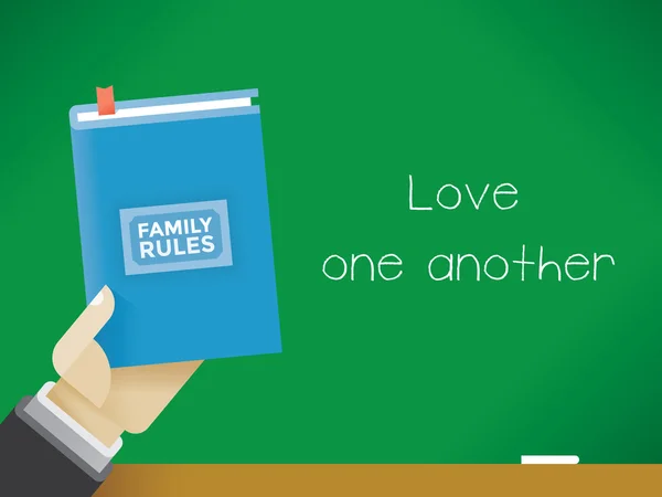 Family rules book  with text Love one another — Stock Vector