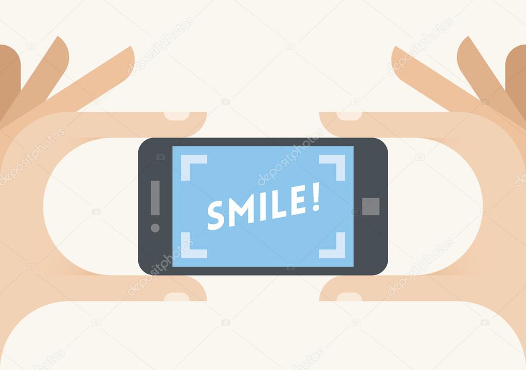 Mobile phone camera with Smile! text