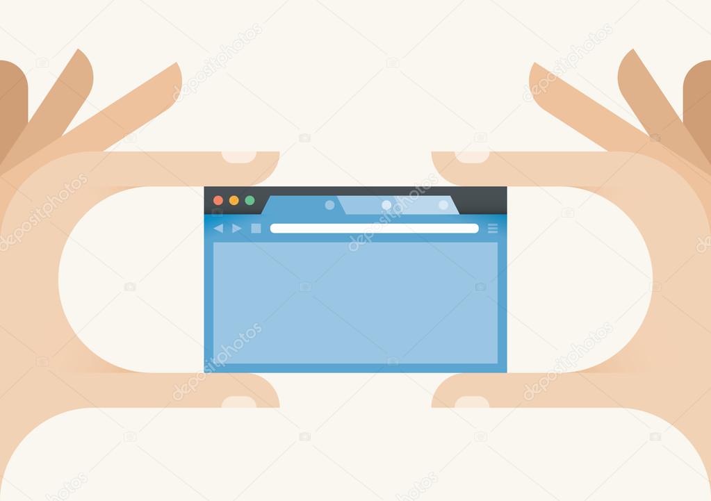 Internet browser window in human hands.