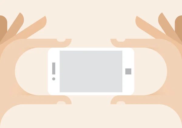 Human hands holding white mobile phone with blank screen for your text or information data. — Stock Vector