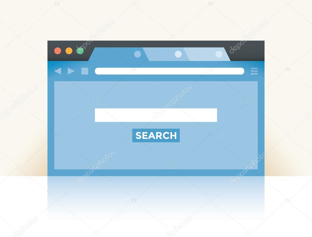 Internet browser window with search web site (Google, Chrome, Bing, Yandex, Yahoo etc.) webpage and space for you text in empty search box.Idea - Internet search, Online shopping.