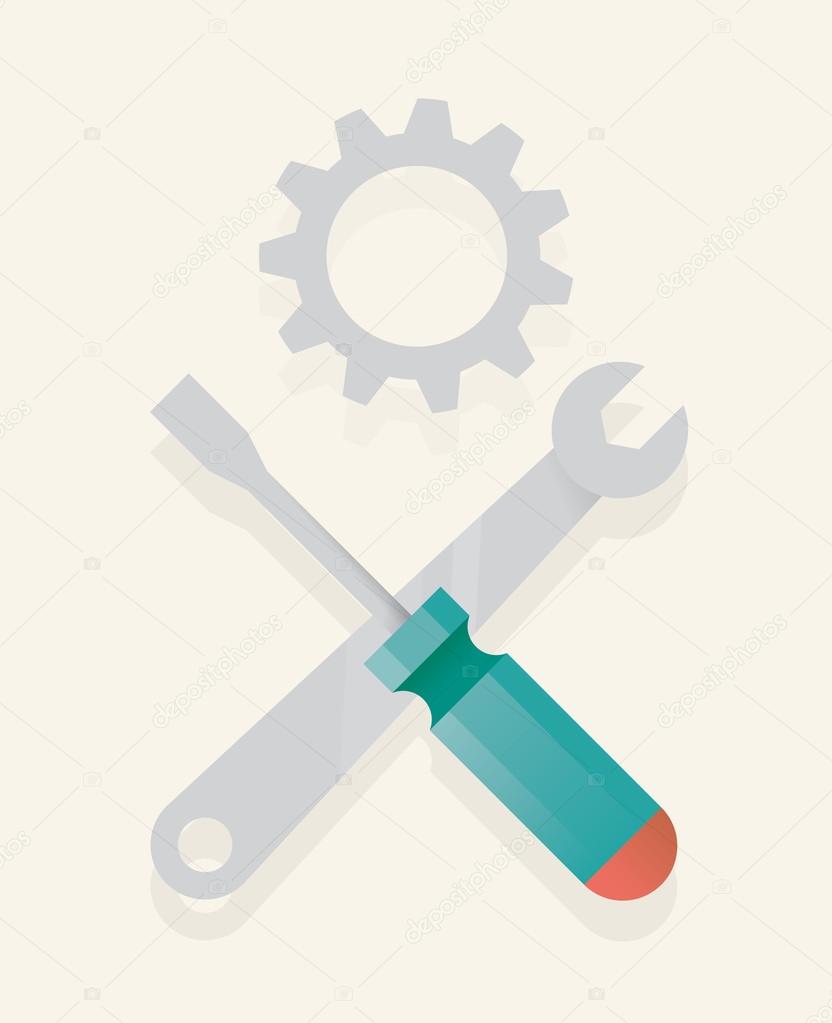 Abstract unusual repair symbol icon with screwdriver, wrench and gear in form of skull and crossbones sign. Technology, work, construction, repair service concepts.