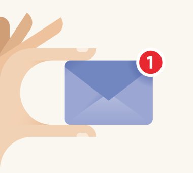 Zarf - yeni sohbet veya e-posta iletisi simgesi işaret tutan Internet kullanıcı el. Sosyal ağ iletişim kavramı.
