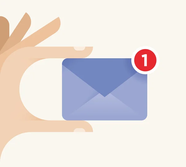 Internet gebruiker hand met envelop - nieuwe chat of e-mail bericht symbool teken. Sociale netwerken communicatieconcept. — Stockvector