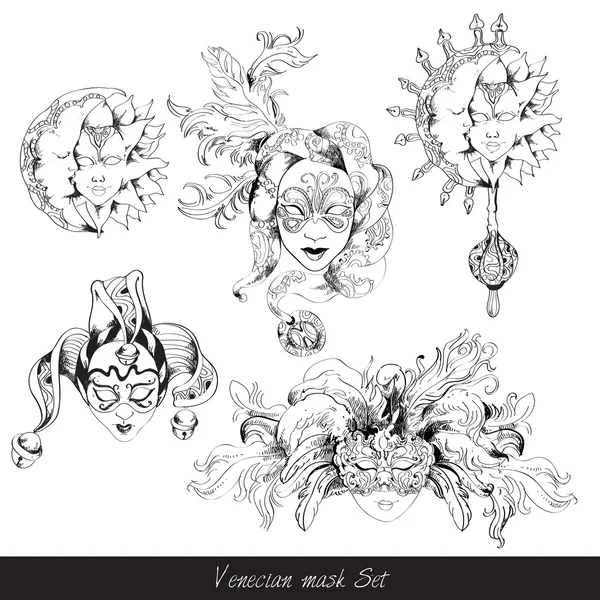 Venetian mask decoration set — Stock Vector