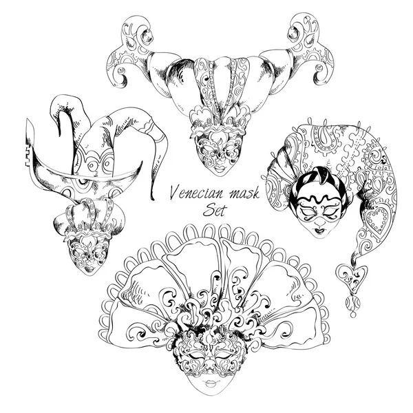 Venetian mask decoration set — Stock Vector