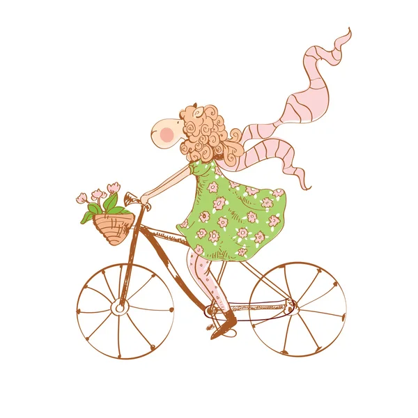 Ovejas en bicicleta con flores — Archivo Imágenes Vectoriales