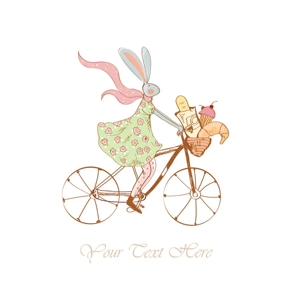 Conejo de primavera en bicicleta — Archivo Imágenes Vectoriales