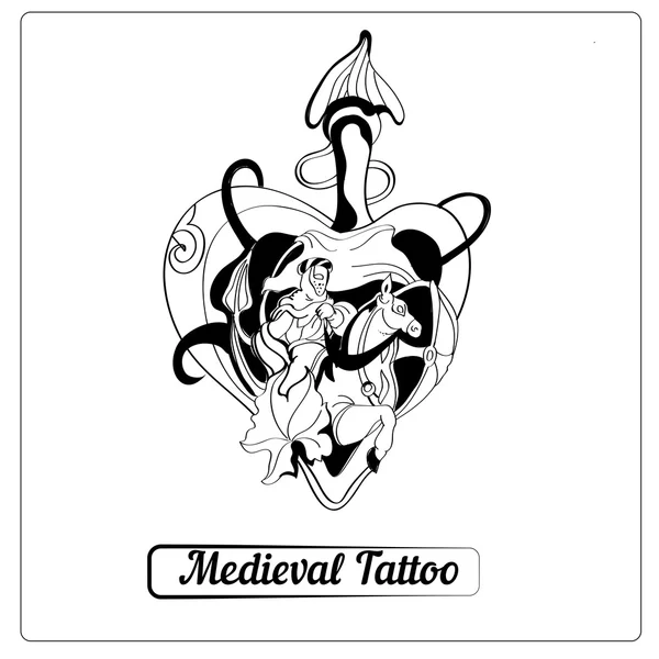 Tatuaje medieval con caballero — Archivo Imágenes Vectoriales