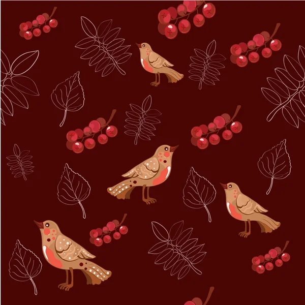 Pattern with birds and rowan — Stock Vector