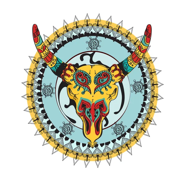 Gekleurde taurus decoratieve tribal teken — Stockvector