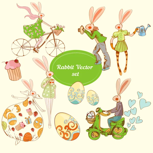Ensemble de lapins printemps — Image vectorielle