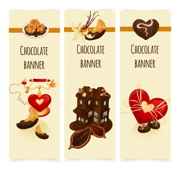 Bannières chocolat avec coeur — Image vectorielle