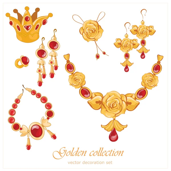 Golden jewelry and roses — Stock Vector