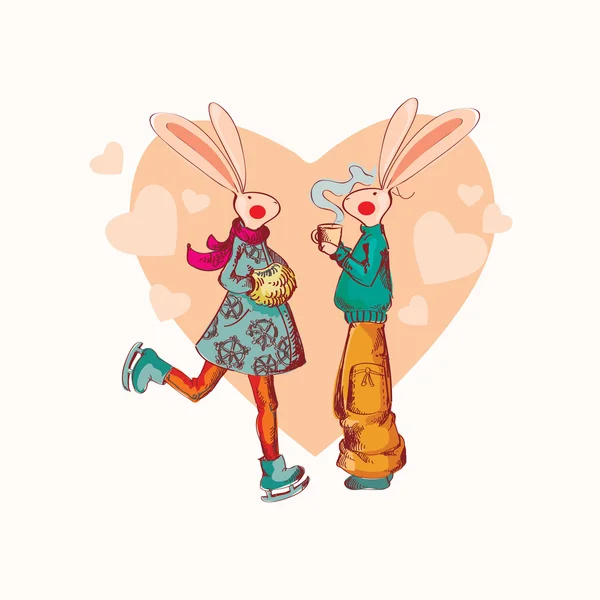 Kaniner i kärlek kort — Stock vektor