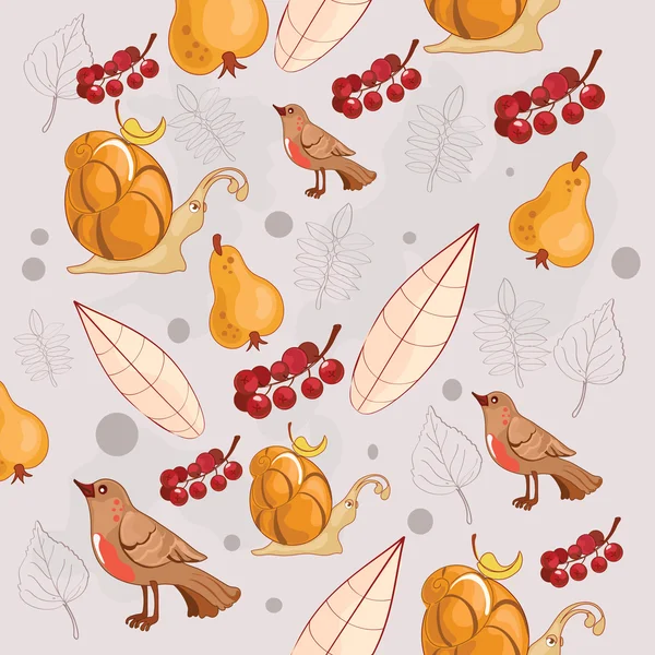 Birds,pears,snail and rowan — Stock Vector