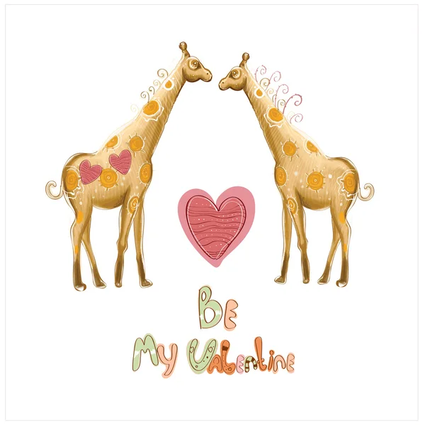 Cartolina di San Valentino con giraffe — Vettoriale Stock