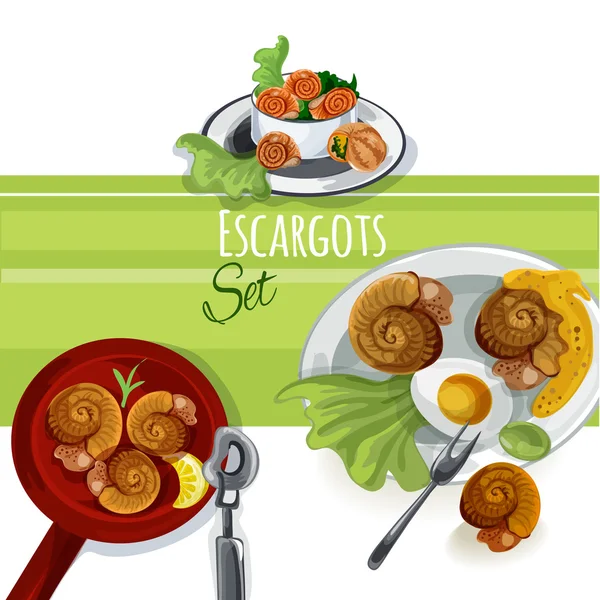 Escargots yemek arka plan — Stok Vektör