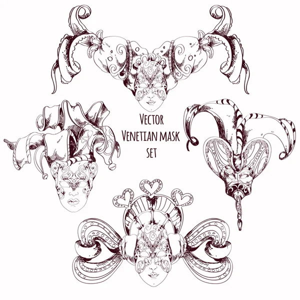 Venetian mask vintage graphic set — Stock Vector