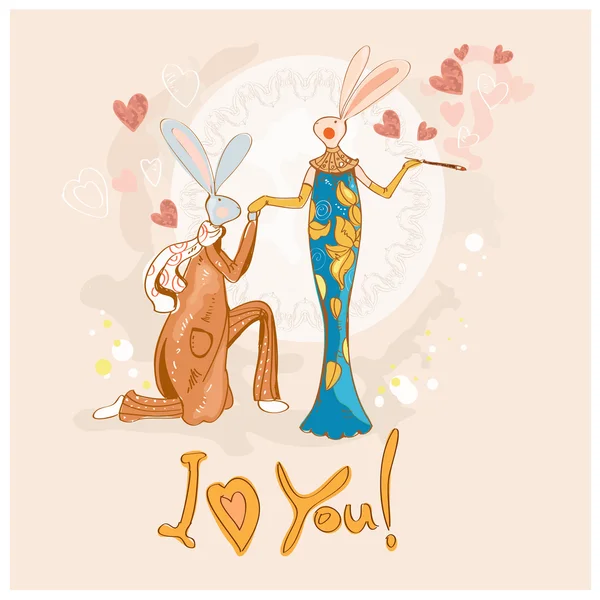 Valentine card with rabbits — Stock Vector