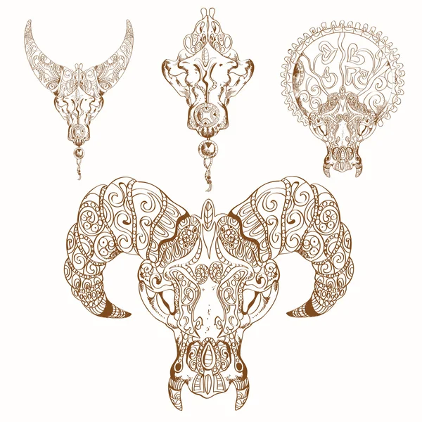 Ornamento decorativo em pele e chifres —  Vetores de Stock