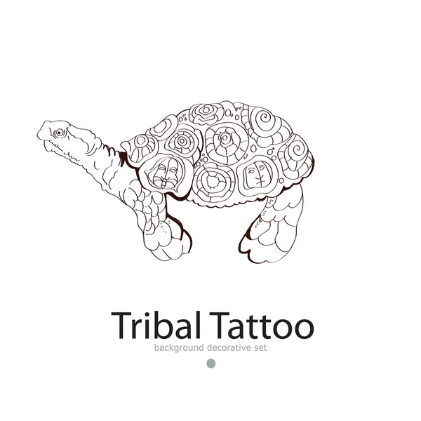 Figura de tartaruga e ornamentos tribais —  Vetores de Stock