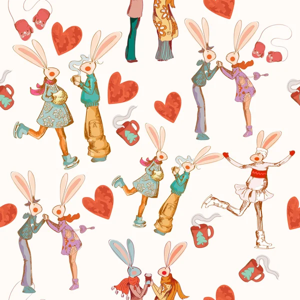 Lapins hipster décoratifs amoureux — Image vectorielle