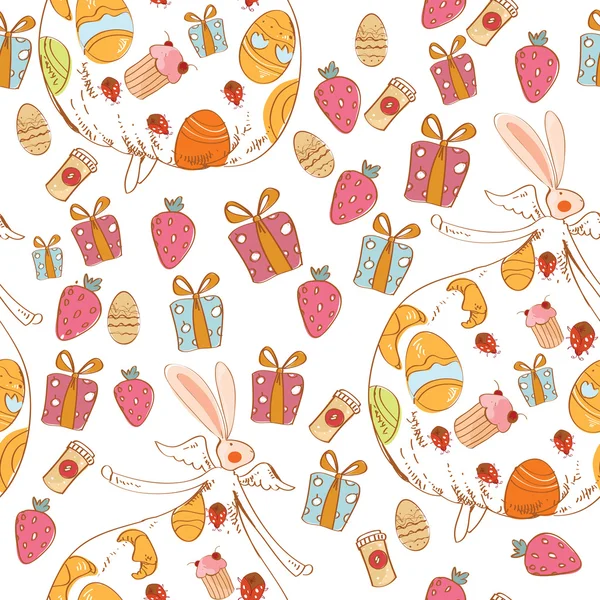 Ange lapin de Pâques et coffrets cadeaux — Image vectorielle