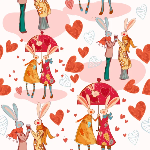Conigli dei cartoni animati innamorati — Vettoriale Stock