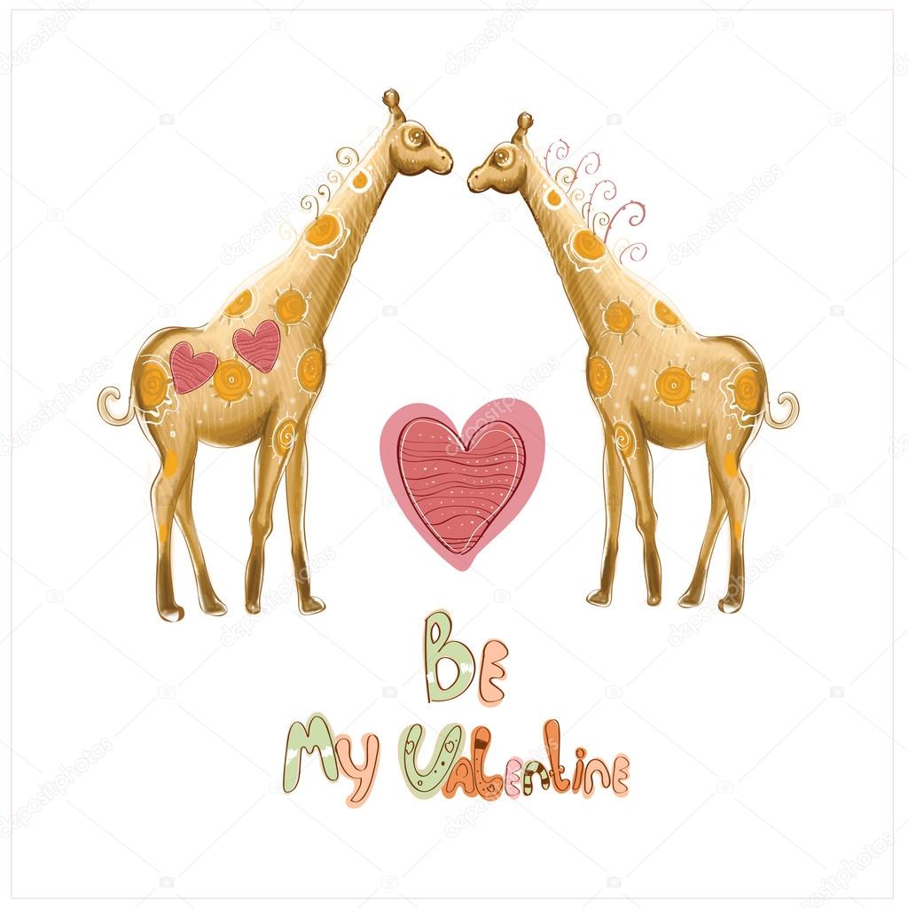Valentine postcard with giraffes