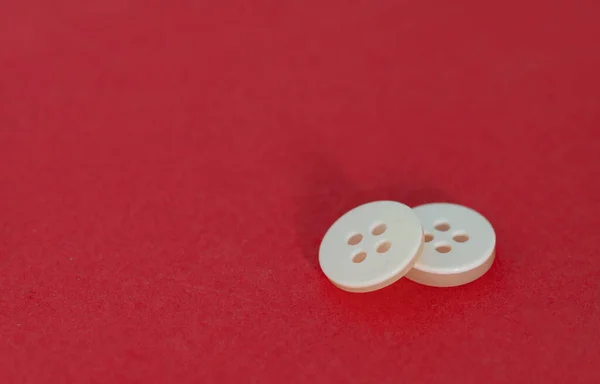 Pair Small White Buttons Selective Focus Points Blurred Background — Stock Photo, Image