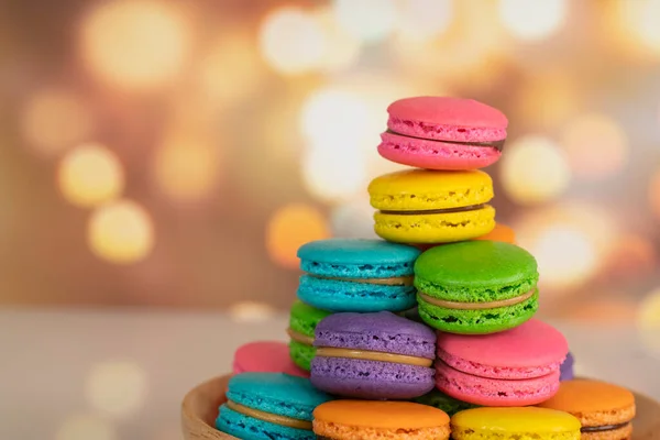 Deliciosos Macaroons Uma Famosa Sobremesa Francesa Multicolorida Uma Pilha Foco — Fotografia de Stock