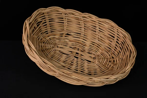 Beautiful Rattan Basket Black Background — Foto de Stock